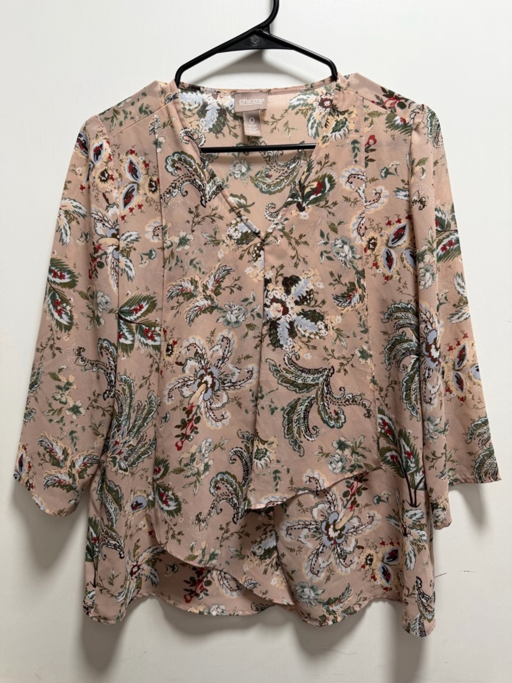 Chico's Pink Terracotta Blush Paisley Draped Front Pullover Top Size 0(4/6)